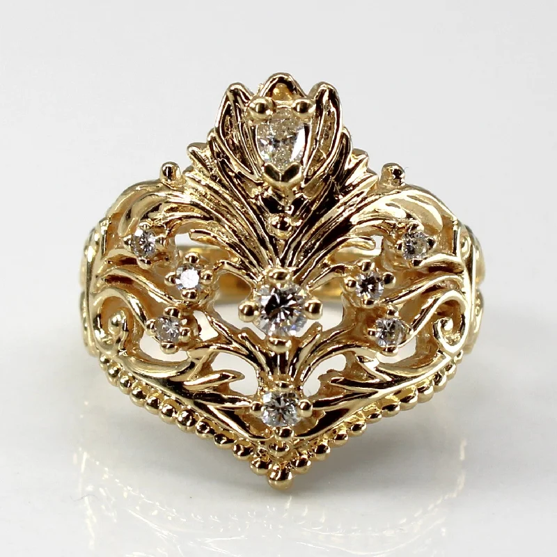 Affordable Gold-Plated Jewelry For Modern Fashion Crown Design Filigree Diamond Ring | 0.22ctw | SZ 6.5 |