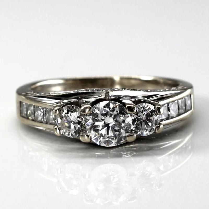 Last Chance To Shop High-End Jewelry At Markdown Prices Three Stone Diamond with Accents Ring | 1.58ctw | SZ 6.5 |