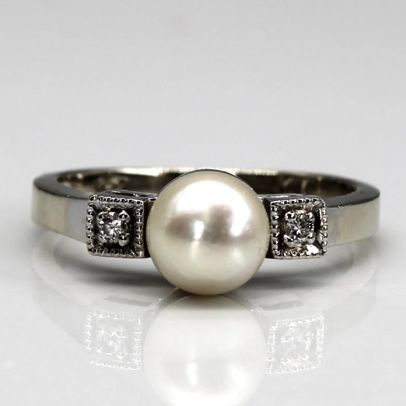 Flash Sale On Exquisite Jewelry – Don't Miss Out Three Stone Pearl & Diamond Ring | 0.03ctw | SZ 4.75 |