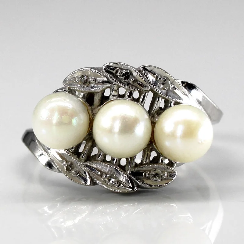 Elegant Necklaces And Bracelets At Limited-Time Offers Three Stone Pearl & Diamond Ring | 0.04ctw | SZ 5.5 |