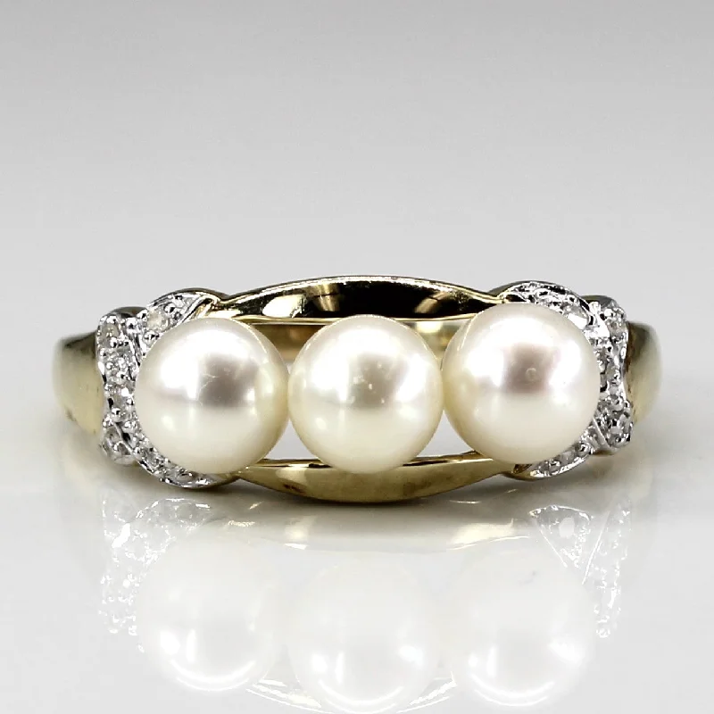 Fashion-Forward Jewelry At Exclusive Discounts Three Stone Pearl & Diamond Ring | 0.05ctw | SZ 9.5 |