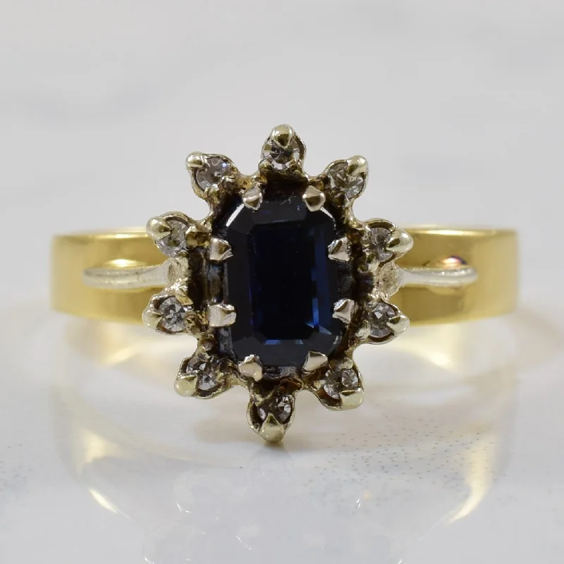 Versatile Layering Jewelry For Effortless Chic Blue Sapphire & Diamond Halo Ring | 0.65ct, 0.06ctw | SZ 6 |