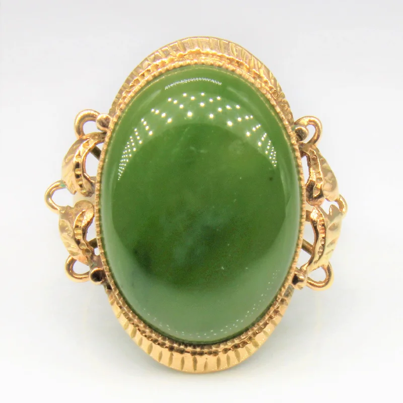 Luxury Handcrafted Jewelry For Elegant Looks Nephrite Jade Cabochon Cocktail Ring | 8.75ct | SZ 5.5 |