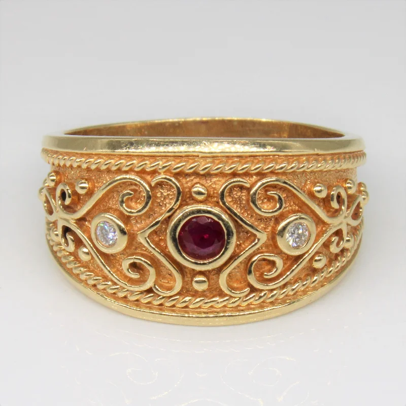 Bohemian-Inspired Jewelry For Free-Spirited Fashion Ornate Ruby & Diamond Ring | 0.15ct, 0.06ctw | SZ 11.75 |