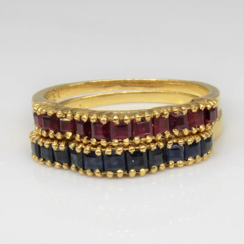 Waterproof Stainless Steel Jewelry For Lasting Beauty Ruby & Sapphire Ring Set | 1.30ctw | SZ 6.5 |