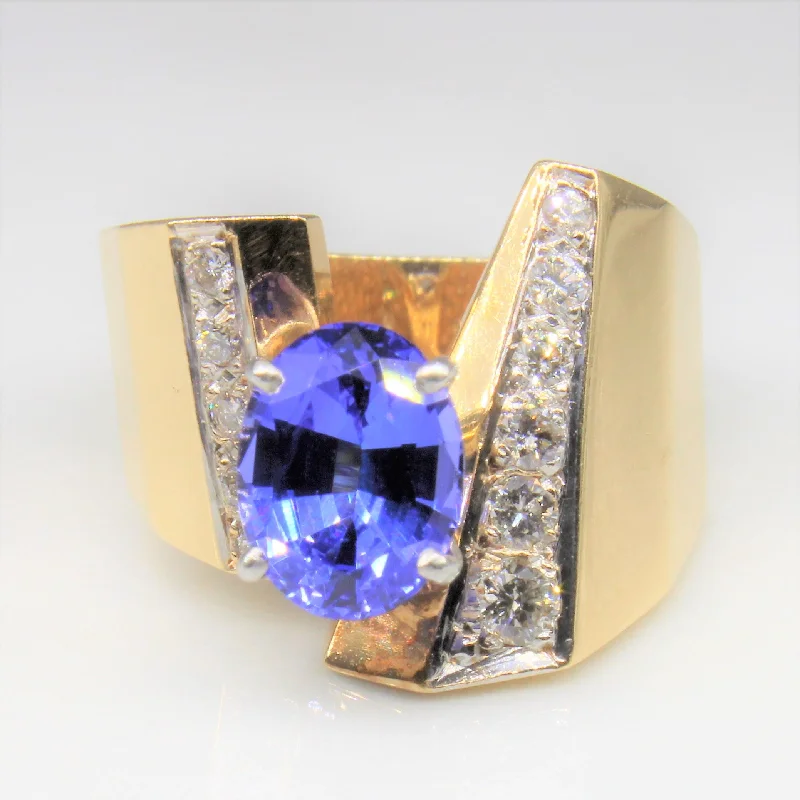 Trendy Minimalist Jewelry For Everyday Wear Tanzanite & Diamond Cocktail Ring | 1.75ct, 0.25ctw | SZ 6 |