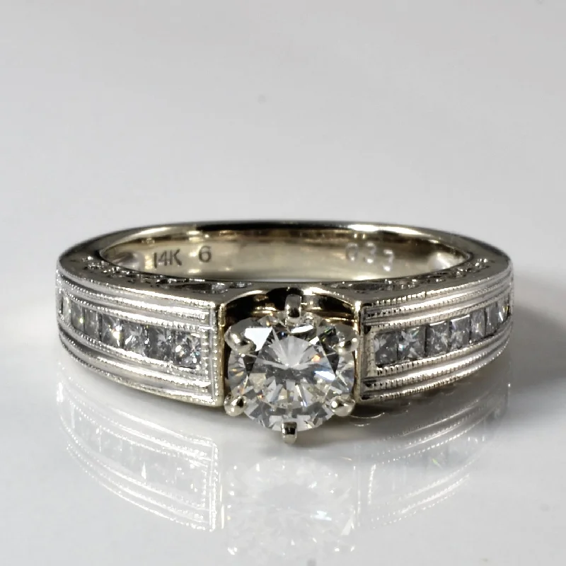 High-Quality Gemstone Jewelry For Special Occasions Tapered Milgrain Detail Diamond Engagement Ring | 0.83ctw | SZ 5.25 |