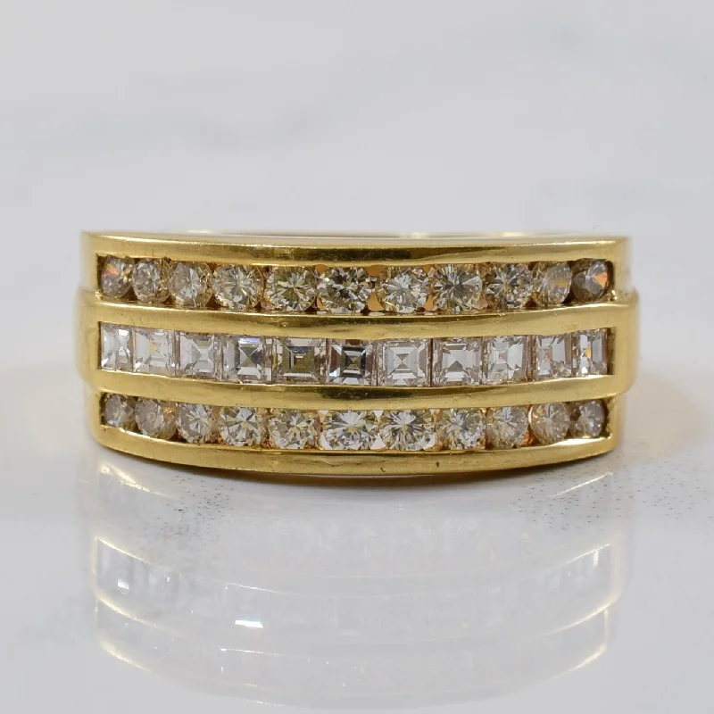 Delicate Crystal Jewelry For Sophisticated Charm Triple Row Diamond Channel Ring | 0.85ctw | SZ 6.75 |