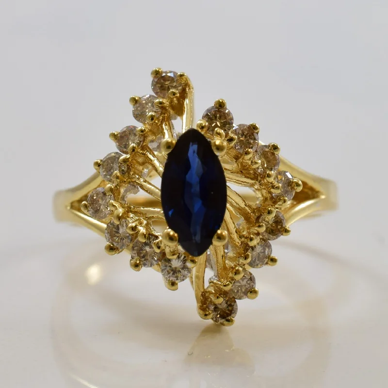 Beautiful Jewelry, Breathtaking Discounts – Hurry In Marquise Blue Sapphire & Diamond Cocktail Ring | 0.52ct, 0.36ctw | SZ 7.5 |