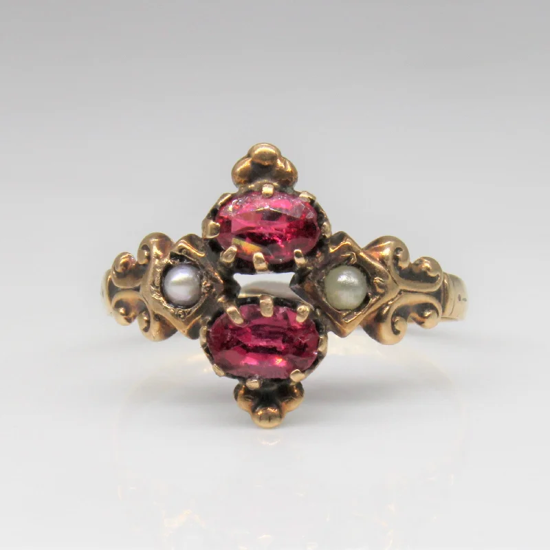 Shop Handcrafted Jewelry At Special Promotional Rates Early Victorian Red Glass & Seed Pearl Ring | SZ 7 |