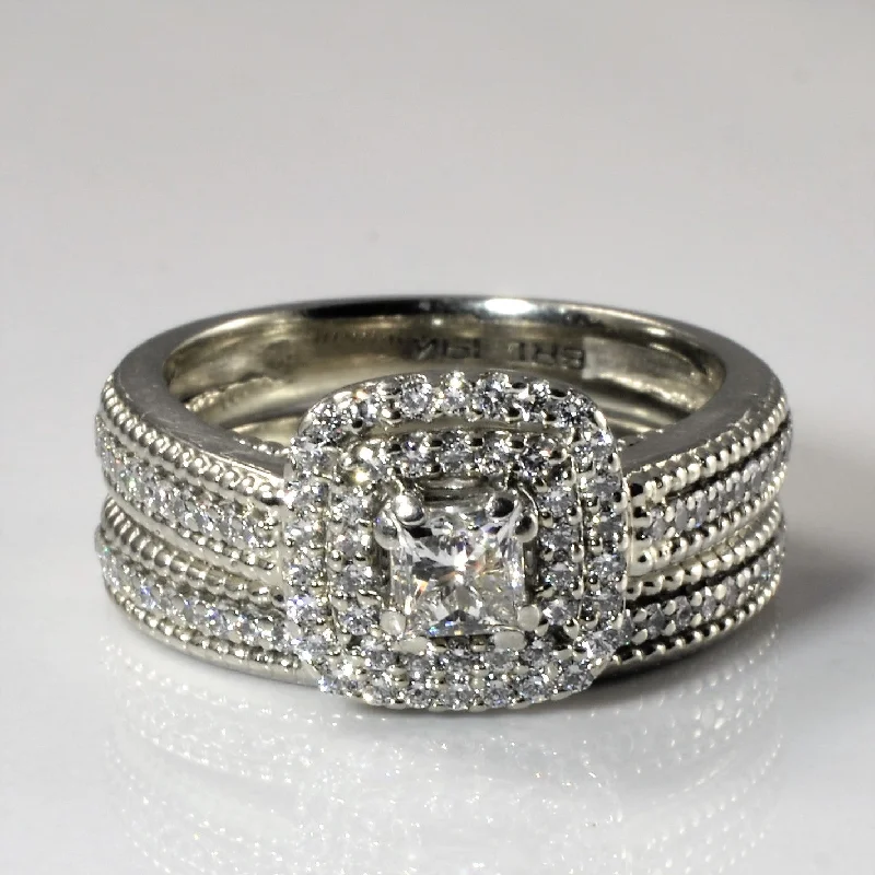 Flash Sale On Stunning Jewelry – Don't Miss Out Milgrain Halo Diamond Wedding Set | 0.87ctw | SZ 5.75 |