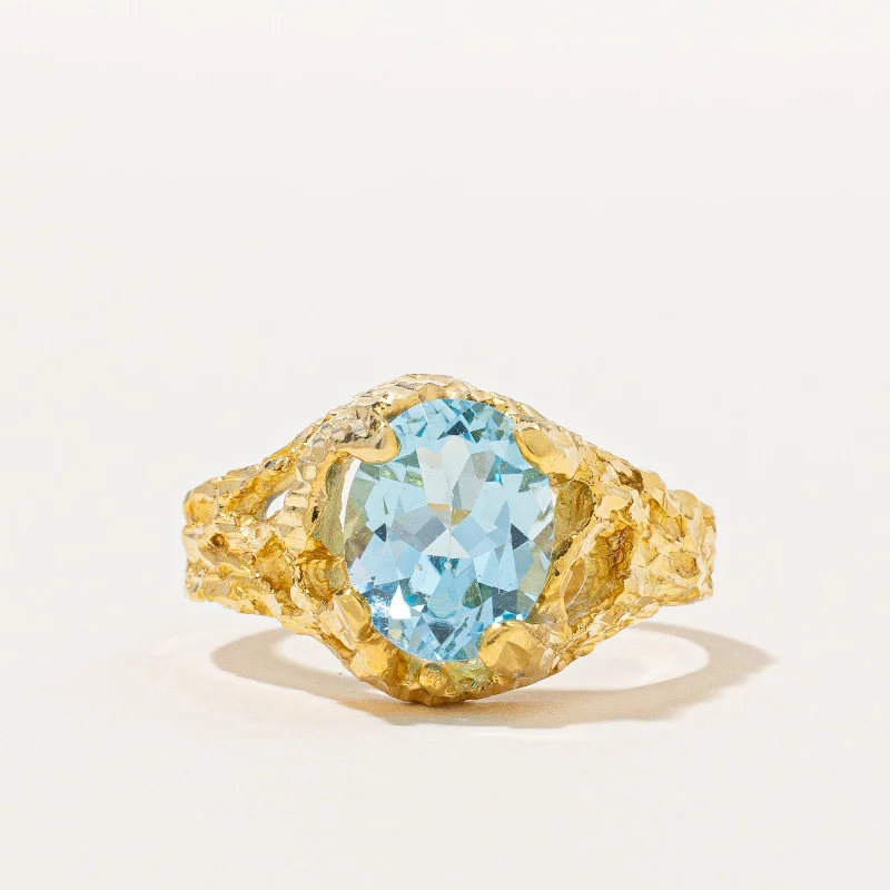Timeless Elegance Now At Special Discounts Textured Oval Blue Topaz Cocktail Ring | 3.30ct | SZ 8 |