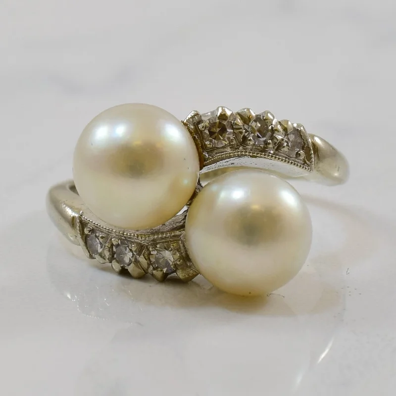 Affordable Gold-Plated Jewelry For Modern Fashion Pearl & Diamond Bypass Ring | 4.84ctw, 0.12ctw | SZ 4.5 |