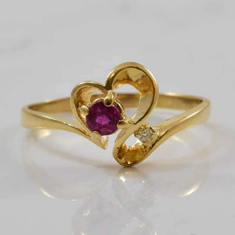Customized Silver Jewelry For Unique Style Ruby & Diamond Heart Ring | 0.19ct, 0.01ct | SZ 7.75 |