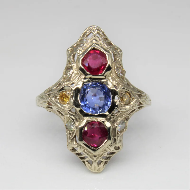 Timeless Elegance, Temporary Discounts – Act Fast Art Deco Inspired Multi Gem Ring | 0.70ct, 0.50ct, 0.18ct | SZ 6.25 |