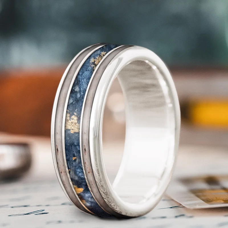 Huge Markdowns On Premium Jewelry Styles Custom Design - 3-Inlay Wide Center Ring b951QEZzEj9xI_imNq6Oi6u3