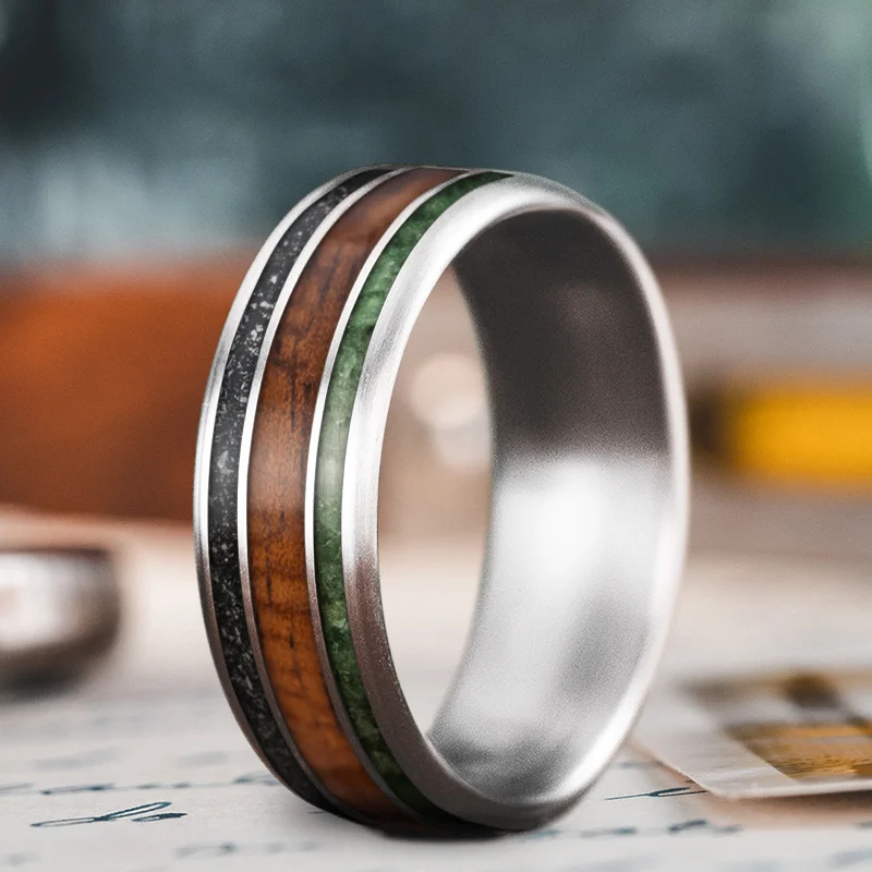 Get Your Favorite Jewelry At The Best Price Custom Design - 3-Inlay Wide Center Ring BfhZ1qSyqwyeSru9QfMrnu1R