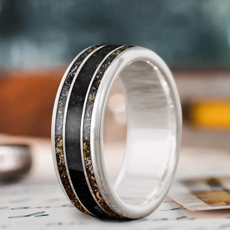 Get Ready To Sparkle – Special Jewelry Discounts Custom Design - 3-Inlay Wide Center Ring BtxGGtMYKIxCIIWB8BfobW7O