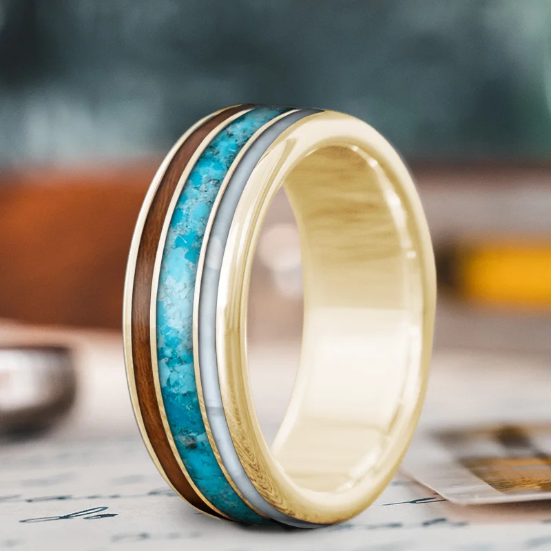 Unmissable Jewelry Clearance – Final Reductions Custom Design - 3-Inlay Wide Center Ring cz-Ff3rEJhPKvWmnyeV8Za7F