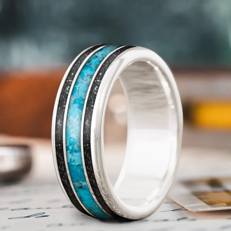 Flash Sale On Elegant Jewelry – Don't Miss Out Custom Design - 3-Inlay Wide Center Ring dlsh3XKmg4H3t47eQU8qlrji