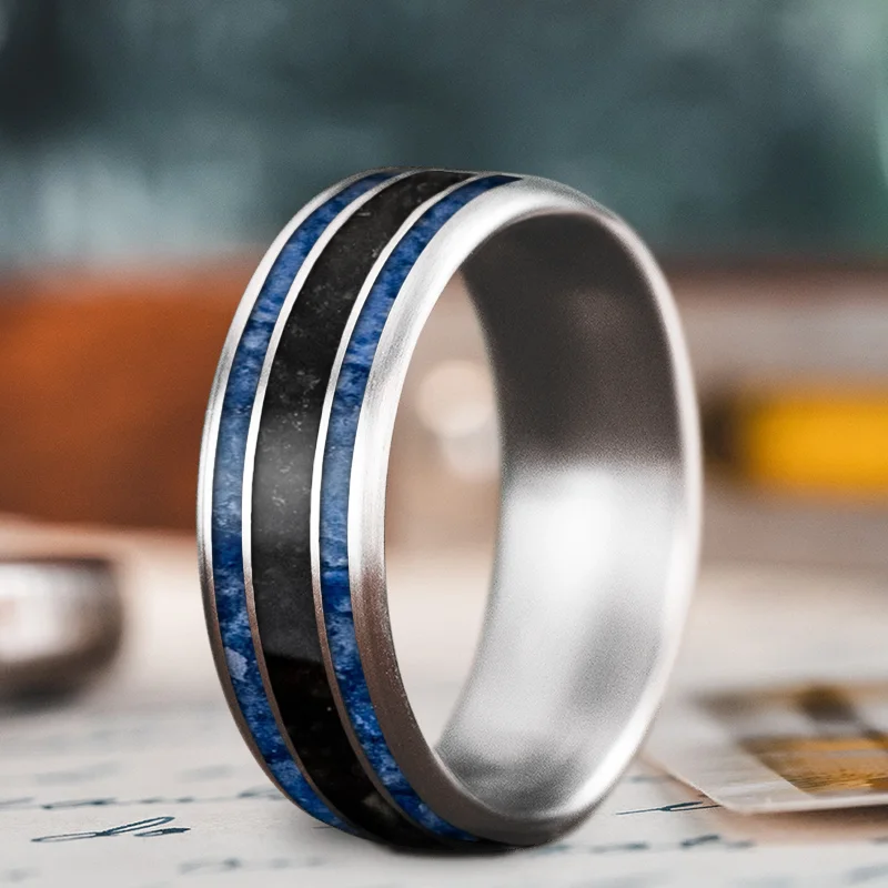 Shop High-Quality Jewelry At Jaw-Dropping Discounts Custom Design - 3-Inlay Wide Center Ring eKmdeq_poine8C_qlP7tK85q