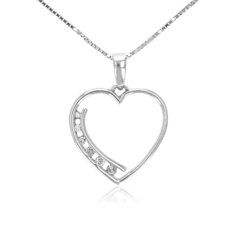 1/10 cttw Diamond Pendant, Diamond Pendant Necklace for Women in 0.925 Sterling Silver with Rhodium, 18 Inch Chain, Prong Setting