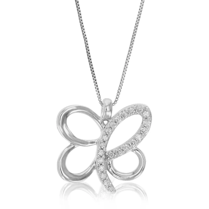 Best-Selling Jewelry Now Available At Special Deals 1/10 cttw Lab Grown Diamond Butterfly Pendant Necklace .925 Sterling Silver 1/2 Inch With 18 Inch Chain