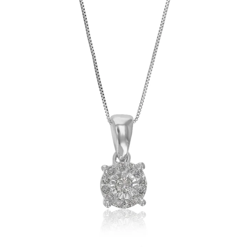 1/10 cttw Lab Grown Diamond Circle .925 Sterling Silver Pendant Necklace For Women 1/4 Inch With 18 Inch Chain