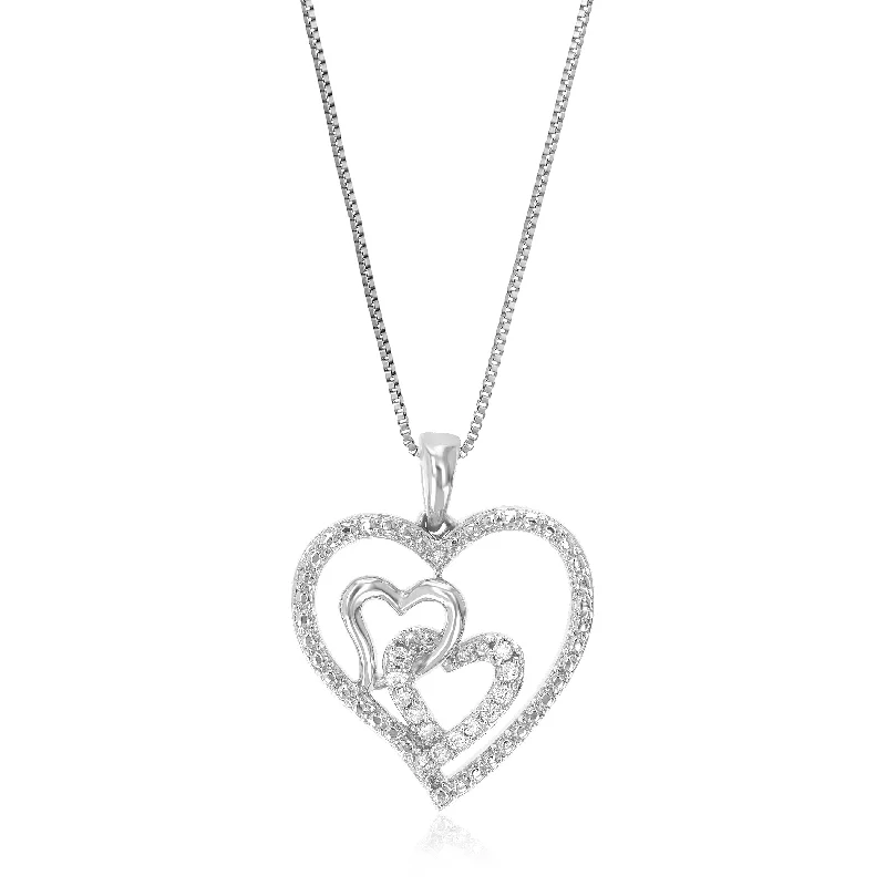 1/10 cttw Lab Grown Diamond Heart .925 Sterling Silver Pendant Necklace 3/4 Inch With 18 Inch Chain