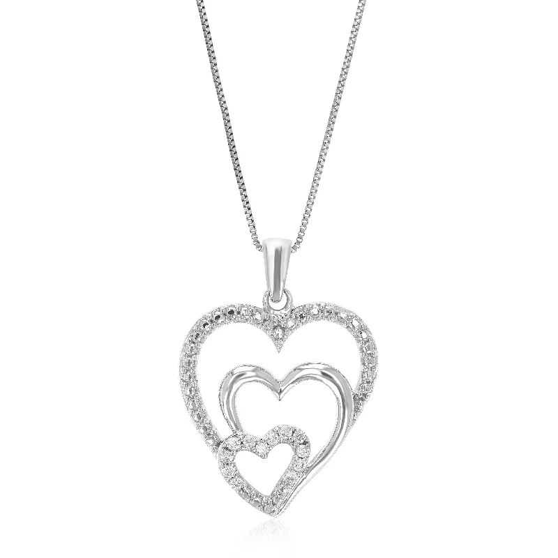 1/10 cttw Lab Grown Diamond Heart Pendant Necklace .925 Sterling Silver For Women 3/4 Inch With 18 Inch Chain