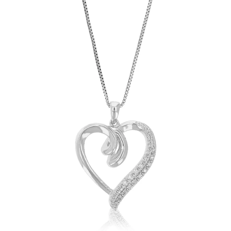 1/10 cttw Lab Grown Diamond Heart Shape Pendant Necklace .925 Sterling Silver 3/4 Inch With 18 Inch Chain