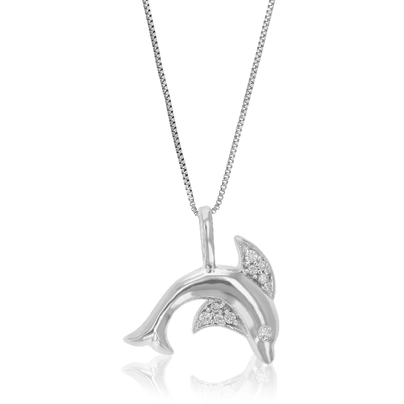 1/10 cttw Lab Grown Diamond Pendant Necklace .925 Sterling Silver 2/3 Inch With 18 Inch Chain For Women