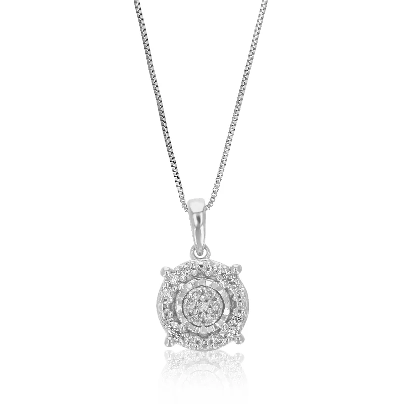 1/10 cttw Lab Grown Diamond Round Pendant Necklace .925 Sterling Silver 1/3 Inch With 18 Inch Chain