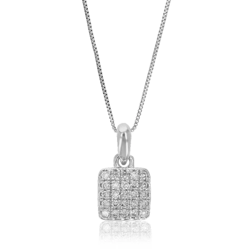 Eco-Friendly Sustainable Jewelry For Conscious Buyers 1/10 cttw Lab Grown Diamond Square Pendant Necklace .925 Sterling Silver 1/4 Inch With 18 Inch Chain