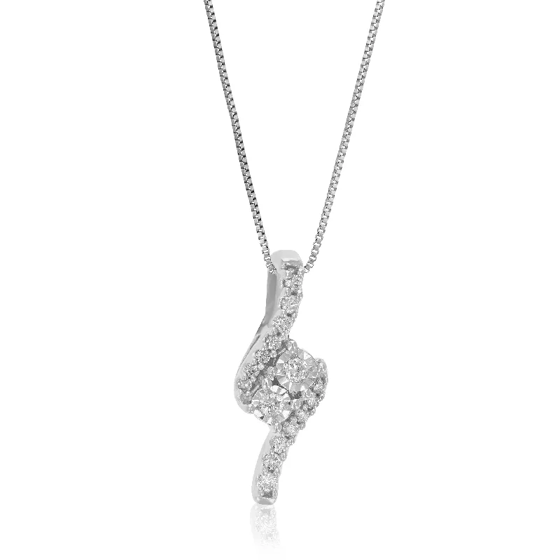 1/10 cttw Lab Grown Round Diamond .925 Sterling Silver Pendant Necklace 1/4 Inch With 18 Inch Chain