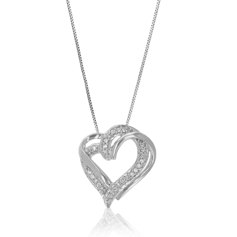 Trendy Minimalist Jewelry For Everyday Wear 1/10 cttw Lab Grown Round Diamond Heart Pendant Necklace .925 Sterling Silver 2/3 Inch With 18 Inch Chain