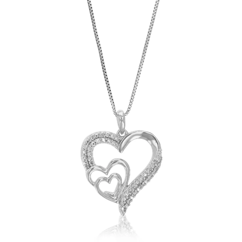 1/10 cttw Lab Grown Round Diamond Heart Pendant Necklace .925 Sterling Silver 3/4 Inch With 18 Inch Chain