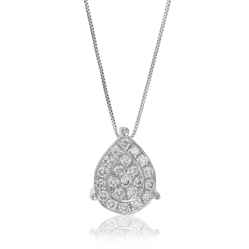 Seasonal Jewelry Sale – Upgrade Your Collection 1/5 cttw 22 Stones SI2-I1 Clarity Round Lab Grown Diamond Pear Shape Pendant Necklace .925 Sterling Silver Prong Set