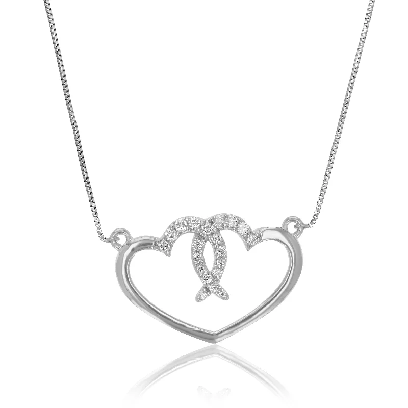 Shop Elegant Jewelry At Unbeatable Prices 1/6 cttw Lab Grown Diamond Double Heart Pendant Necklace .925 Sterling Silver 3/4 Inch With 18 Inch Chain