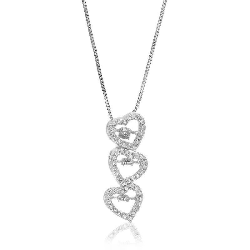 Flash Sale On Exquisite Jewelry – Don't Miss Out 1/6 cttw Lab Grown Diamond Triple Heart Pendant Necklace .925 Sterling Silver 1/4 Inch With 18 Inch Chain