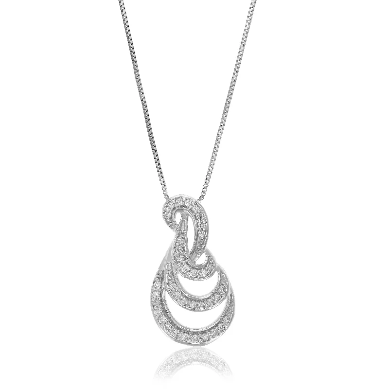 Dainty Floral Jewelry For Feminine Elegance 1/6 cttw Lab Grown Round Diamond Swirl Pendant Necklace .925 Sterling Silver 2/5 Inch With 18 Inch Chain
