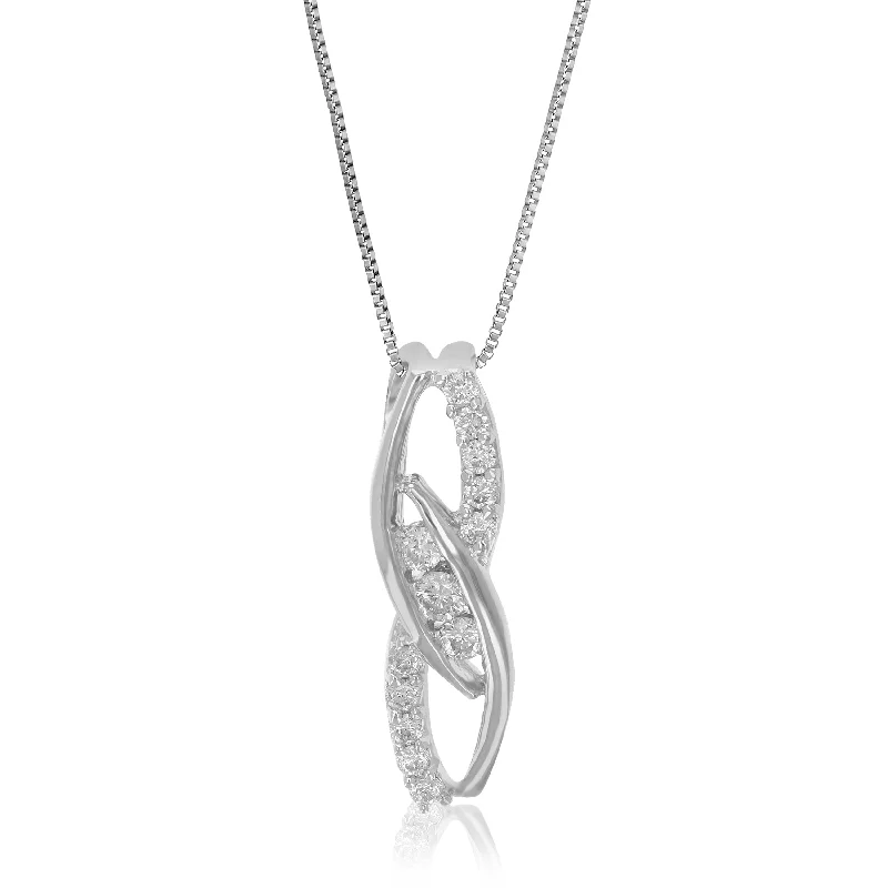 Affordable Gold-Plated Jewelry For Modern Fashion 1/8 cttw Lab Grown Diamond 3 Stone Bypass Pendant Necklace .925 Sterling Silver 1/6 Inch With 18 Inch Chain