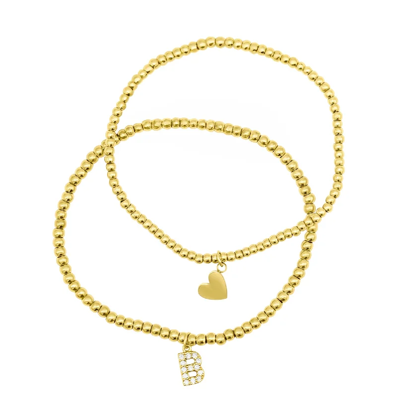 Huge Savings On Premium Jewelry Styles 14K Gold Plated Stretch Bracelet Set With Mini Crystal Initial Huge Savings On Premium Jewelry Styles 14K Gold Plated Stretch Bracelet Set With Mini Crystal Initial