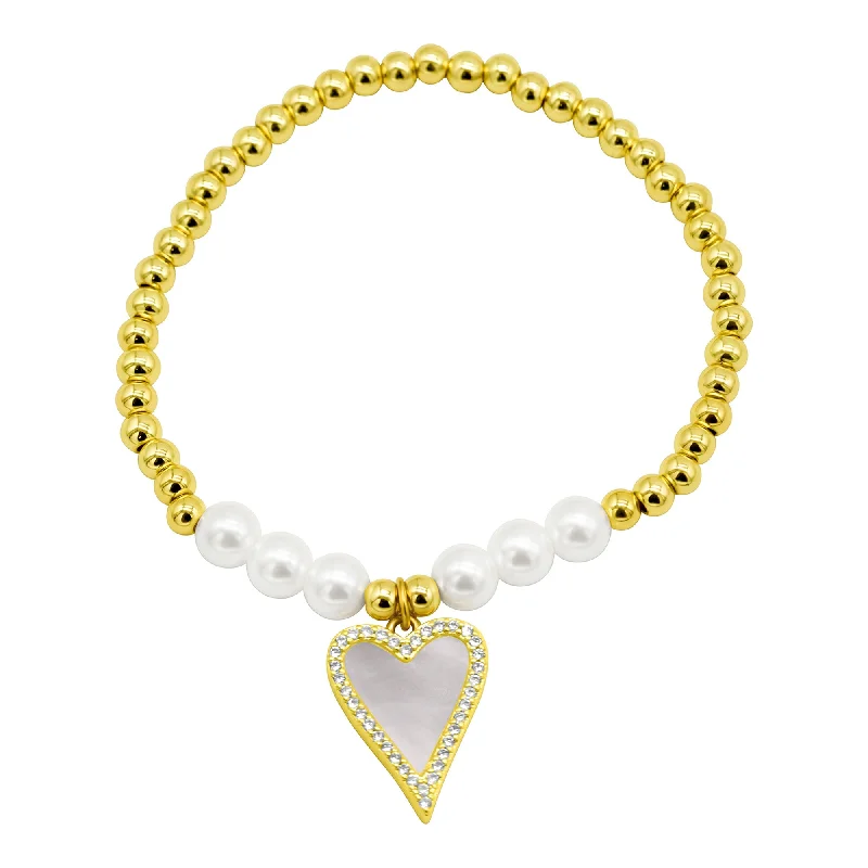 Elegant Necklaces And Bracelets At Limited-Time Offers 14K Gold Plated Stretch Pearl Bracelet With Mother-of-Pearl Halo Heart Elegant Necklaces And Bracelets At Limited-Time Offers 14K Gold Plated Stretch Pearl Bracelet With Mother-of-Pearl Halo Heart