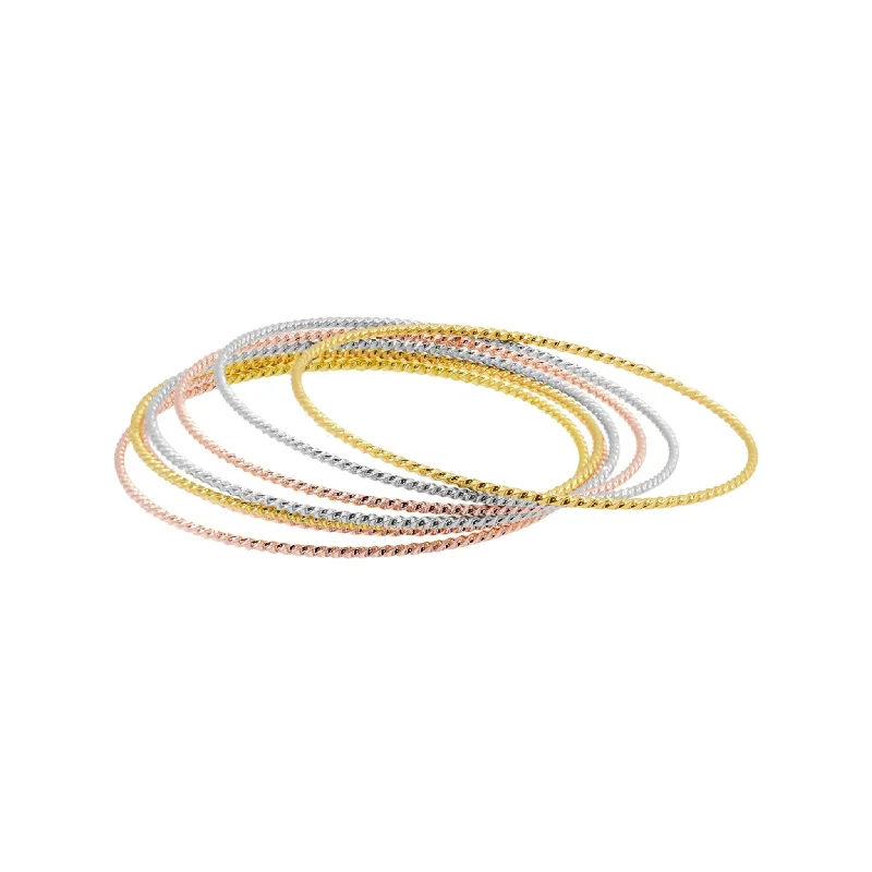 Celebrate Every Occasion With Sparkling Savings 14K Gold Plated Tri-Color Skinny 7-Piece Bangle Set Celebrate Every Occasion With Sparkling Savings 14K Gold Plated Tri-Color Skinny 7-Piece Bangle Set