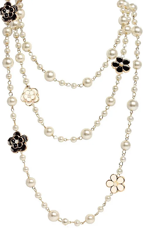 Romantic Heart-Shaped Jewelry For Special Gifts 18k Gold Black & White Pearl Necklace