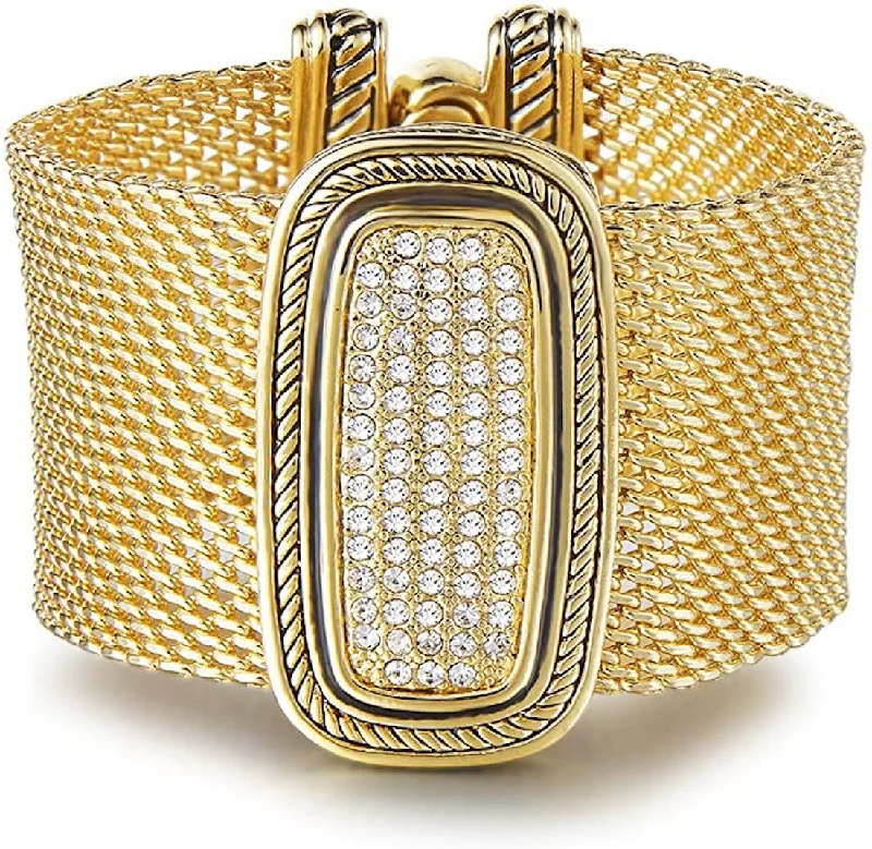 18k Gold Mesh Embellished Statement Bracelet