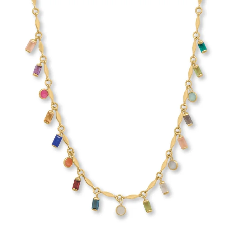 18k Gold Multi Shape Gemstone Charm Necklace