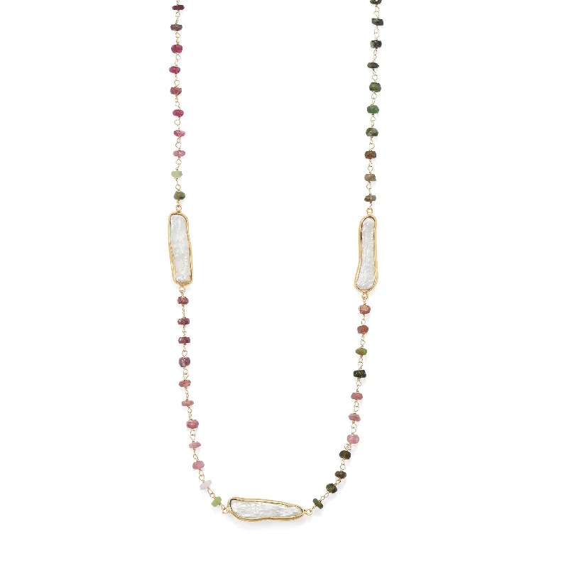 Exclusive Online Discounts On Stylish Jewelry 18k Gold Multi Tourmaline & Pearl Necklace