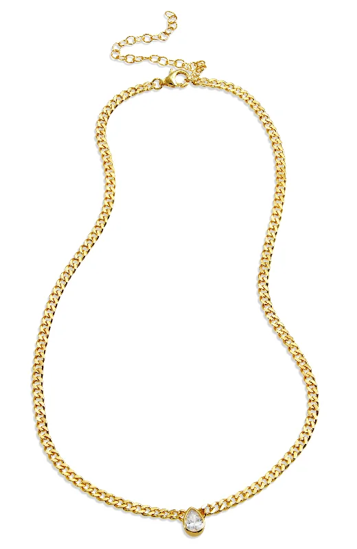 18k Gold Pl. Pear CZ Neck.